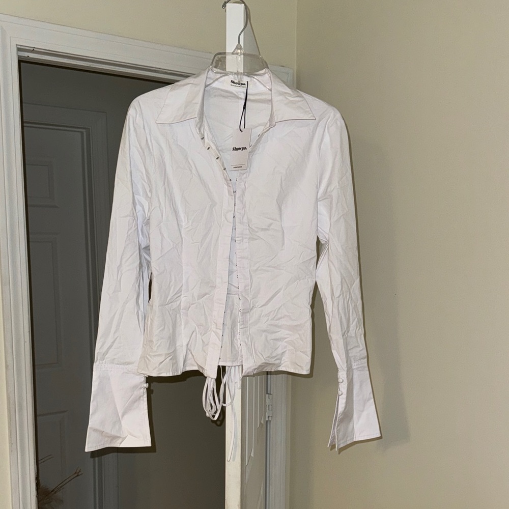 Showpo White Button Down Shirt with Drawstring